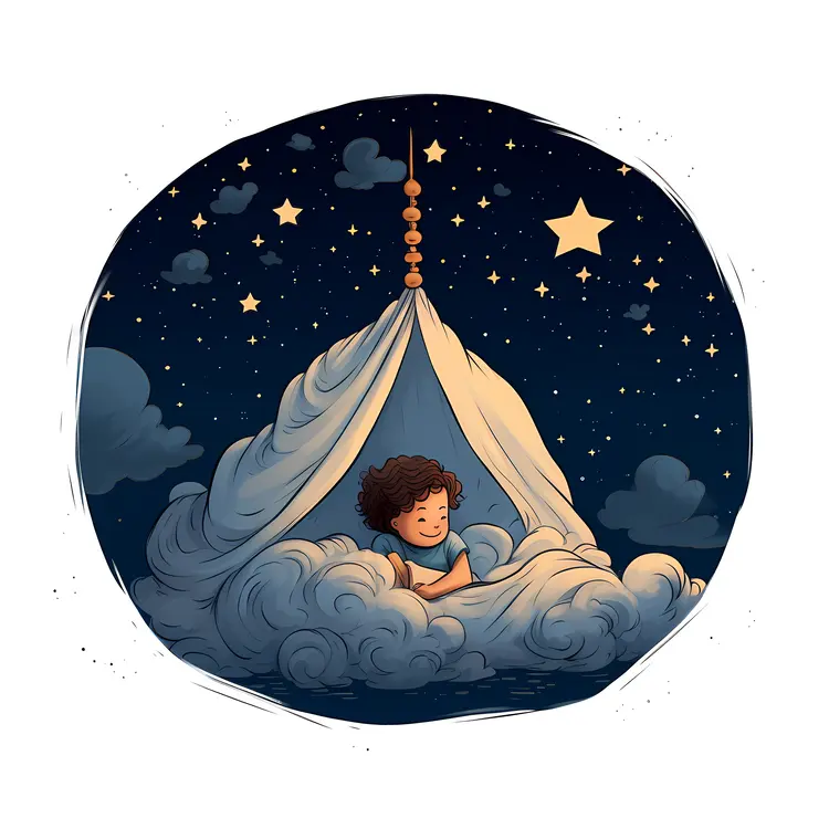 Dreamy Child Sleeping in the Clouds Illustration