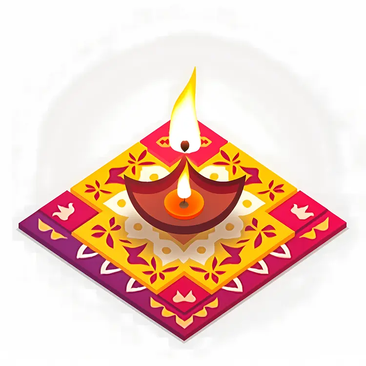 Decorative Diya with Rangoli for Diwali