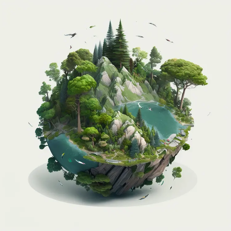 Beautiful Floating Island with Lush Greenery and Lake