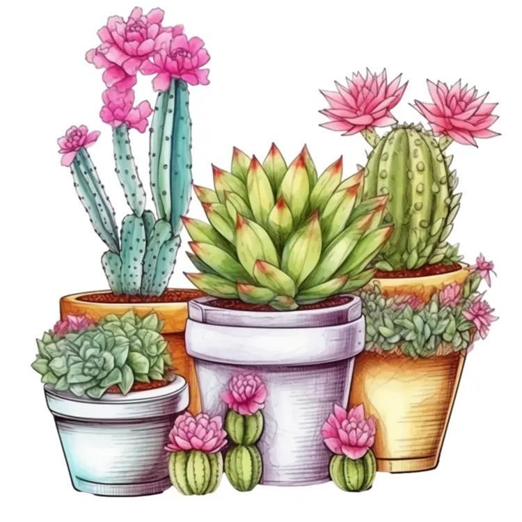 Colorful Cactus Plants in Pots