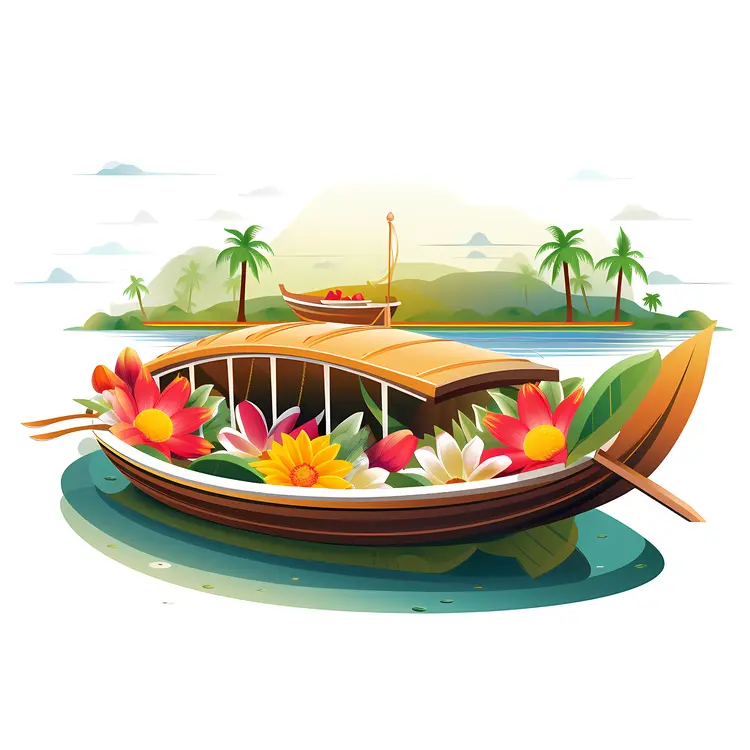 Beautiful Boat with Flowers in a Tropical Scene