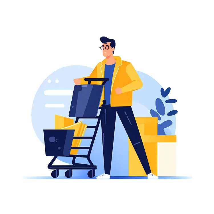 Man with Shopping Cart in Store