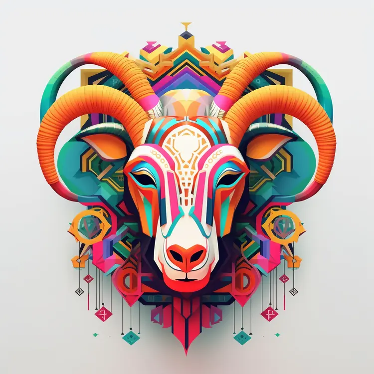 Colorful Geometric Ram Head Illustration