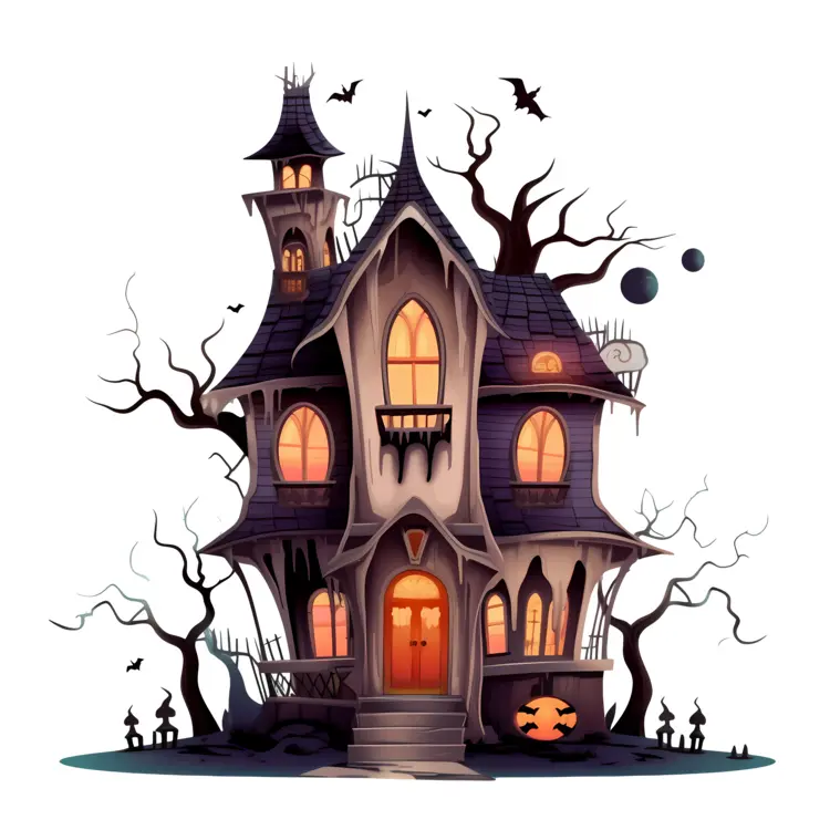 Tall Haunted House with Bats