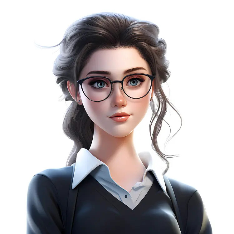 Animated Girl with Glasses in Black Sweater