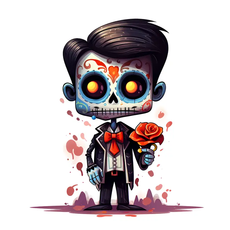 Skeleton Boy Holding Rose
