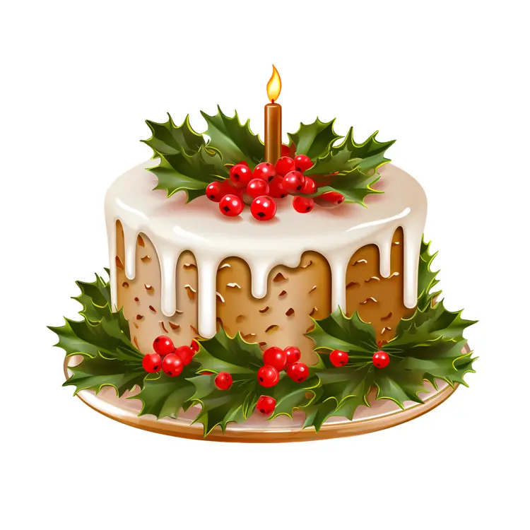 Christmas Cake with Holly and Berries