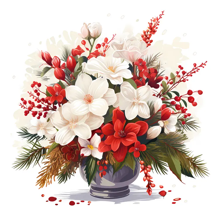 Elegant White and Red Flowers in Vase