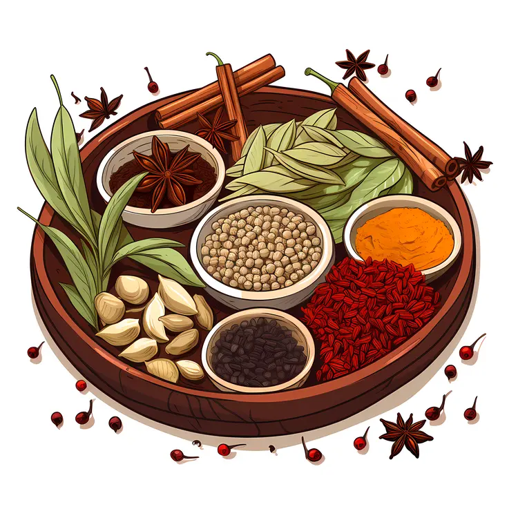 Assorted Spices in Wooden Bowl