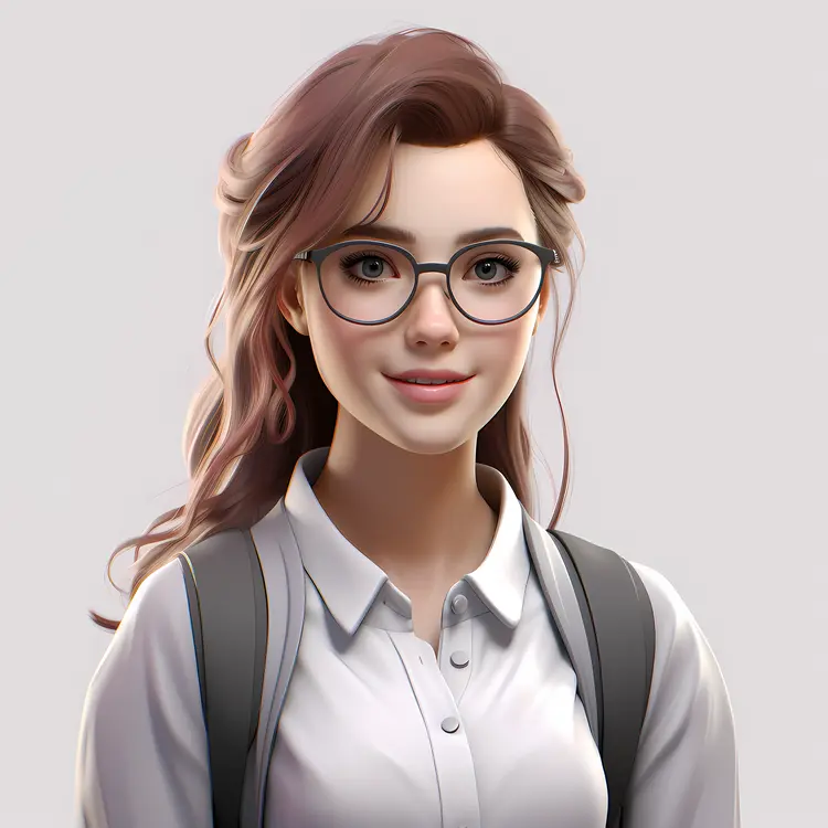 Animated Girl with Glasses and Backpack