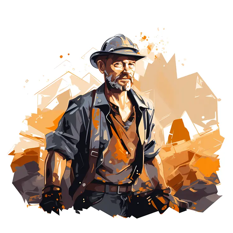 Miner with Tools in Mountainous Area