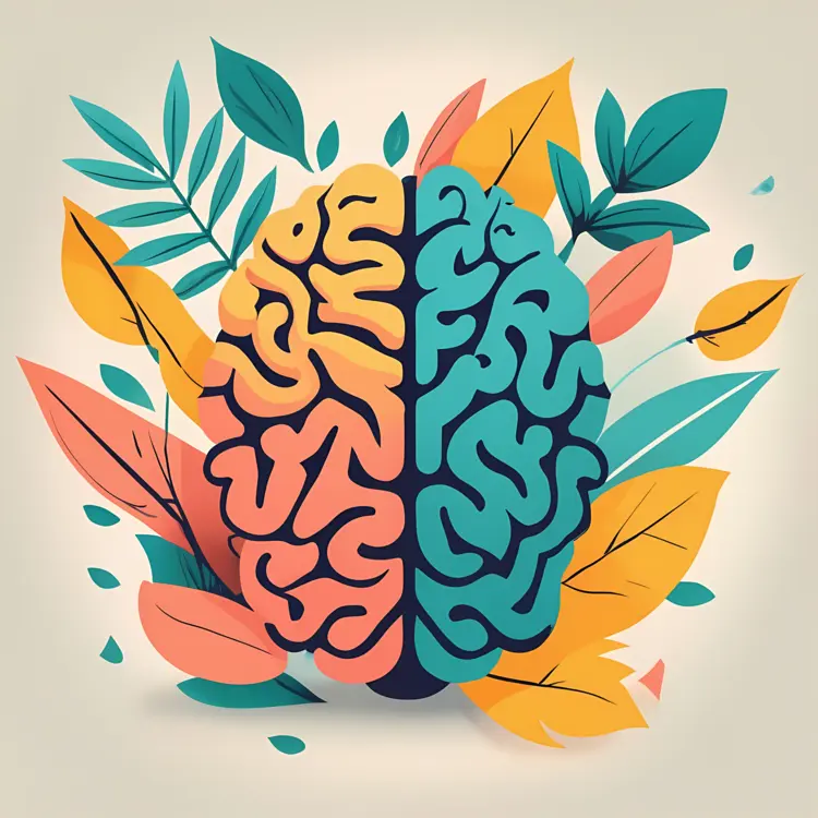 Colorful Brain Illustration with Leaves
