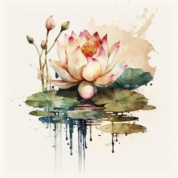 Beautiful Lotus Flower Watercolor Painting