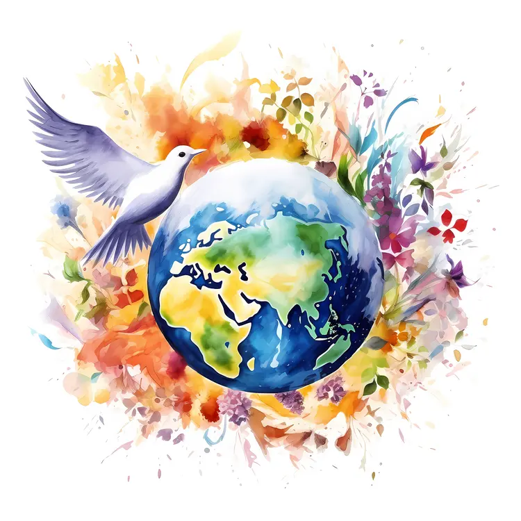 Dove and Flowers Surrounding the Earth