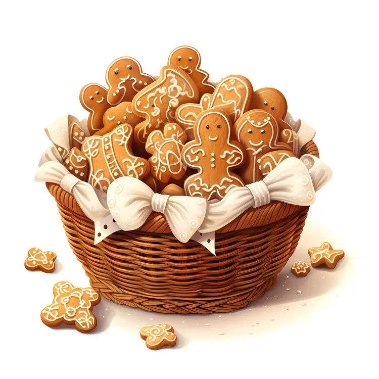 Basket of Gingerbread Cookies with Bows