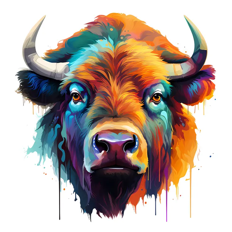 Colorful Majestic Buffalo with Horns