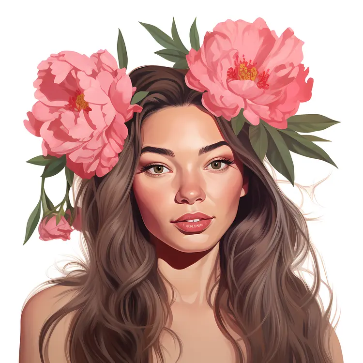 Beautiful Woman with Floral Headpiece Illustration