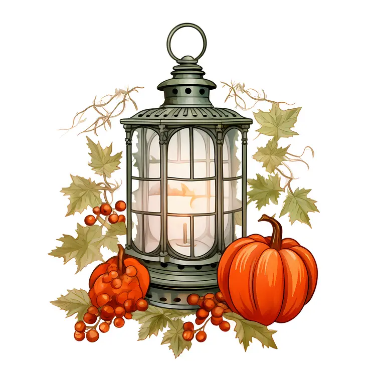 Pumpkin Lantern with Autumn Berries