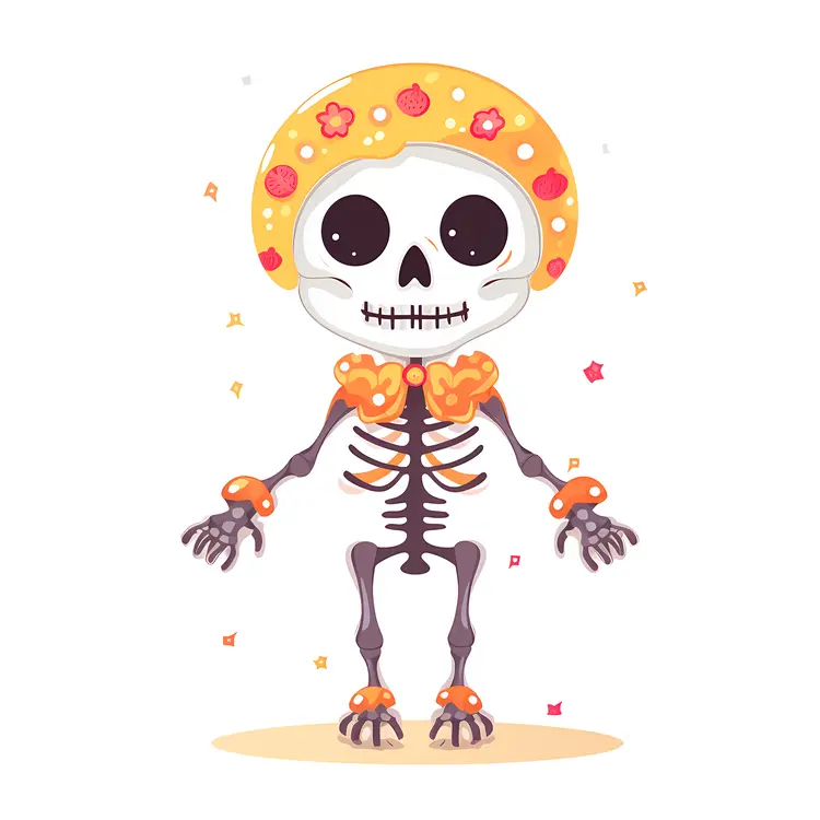 Festive Skeleton with Yellow Helmet and Flowers