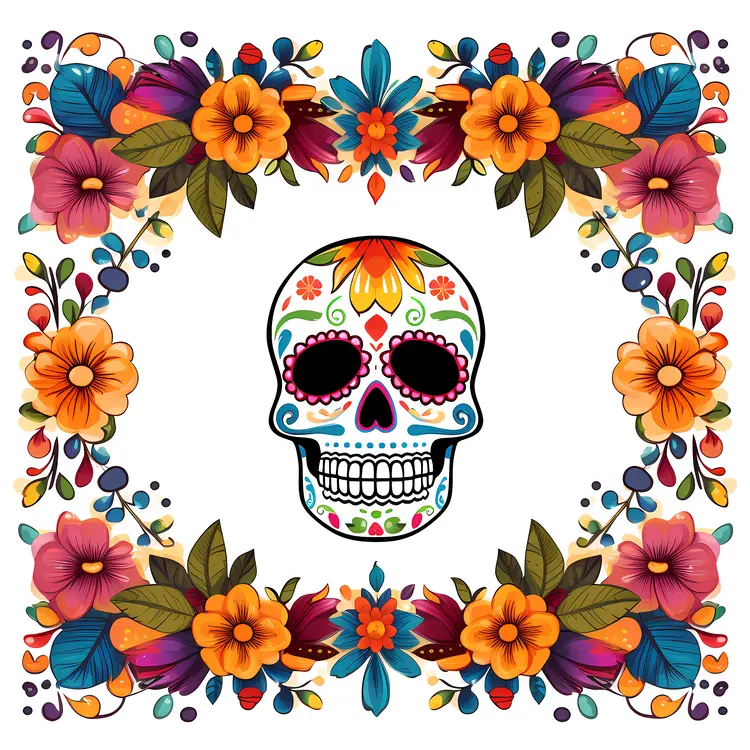 Single Sugar Skull with Floral Frame