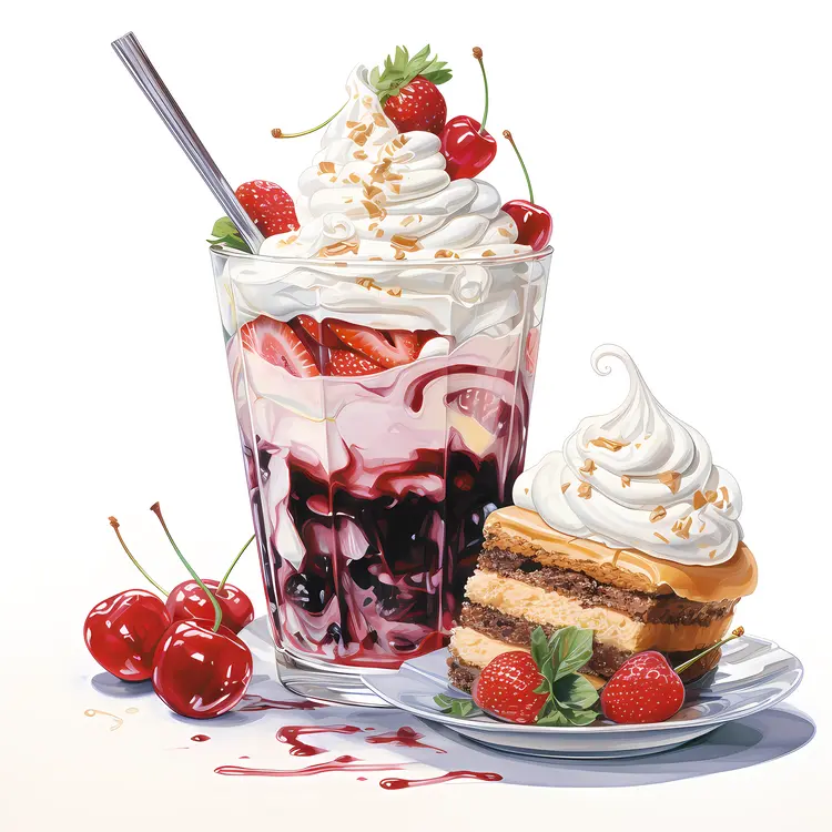 Delicious Dessert with Cherries and Whipped Cream