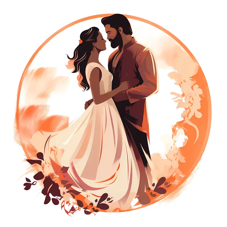 Romantic Couple Embracing in Circle