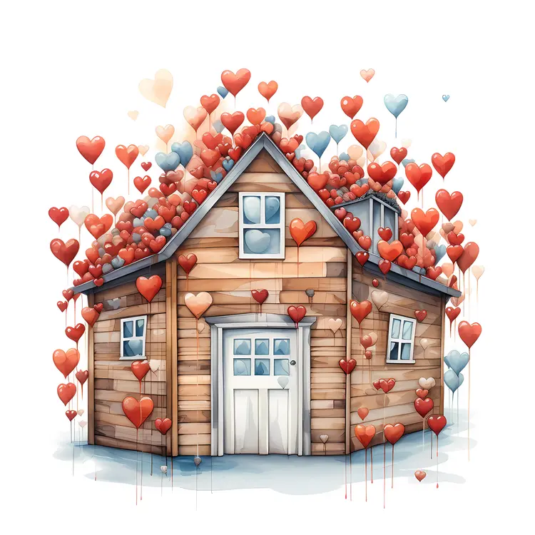 House surrounded by hearts