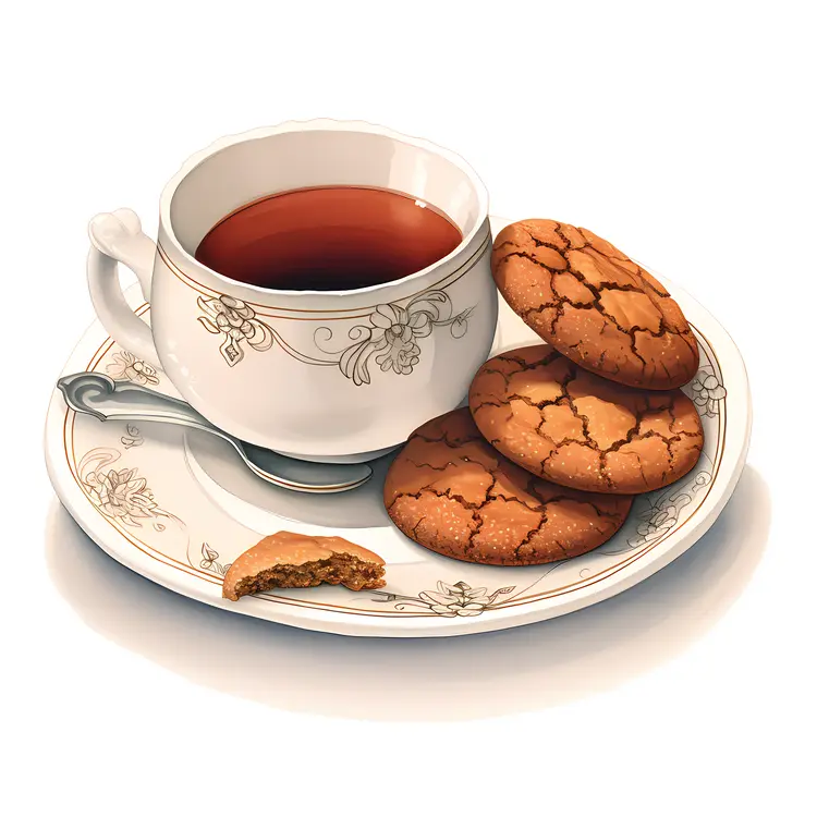 Elegant Tea Cup with Cookies on Saucer