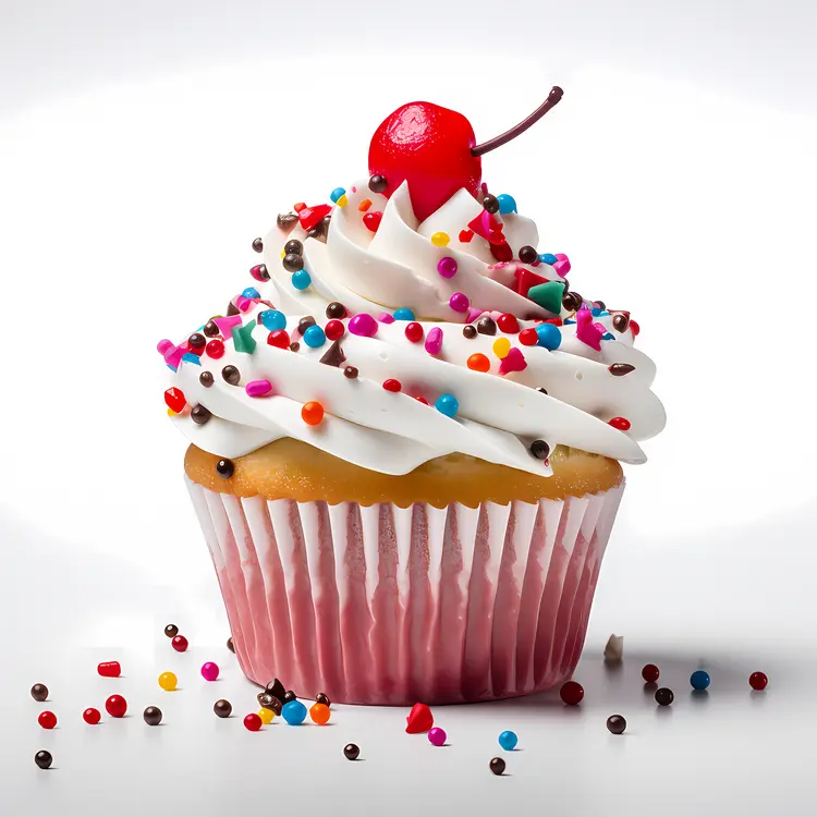 Delicious Cupcake with Cherry and Sprinkles