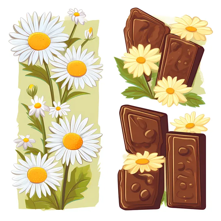 Chocolate Bars with Daisies Illustration