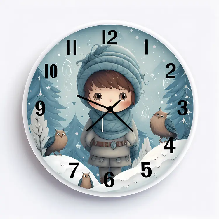 Winter Themed Clock with Boy Illustration