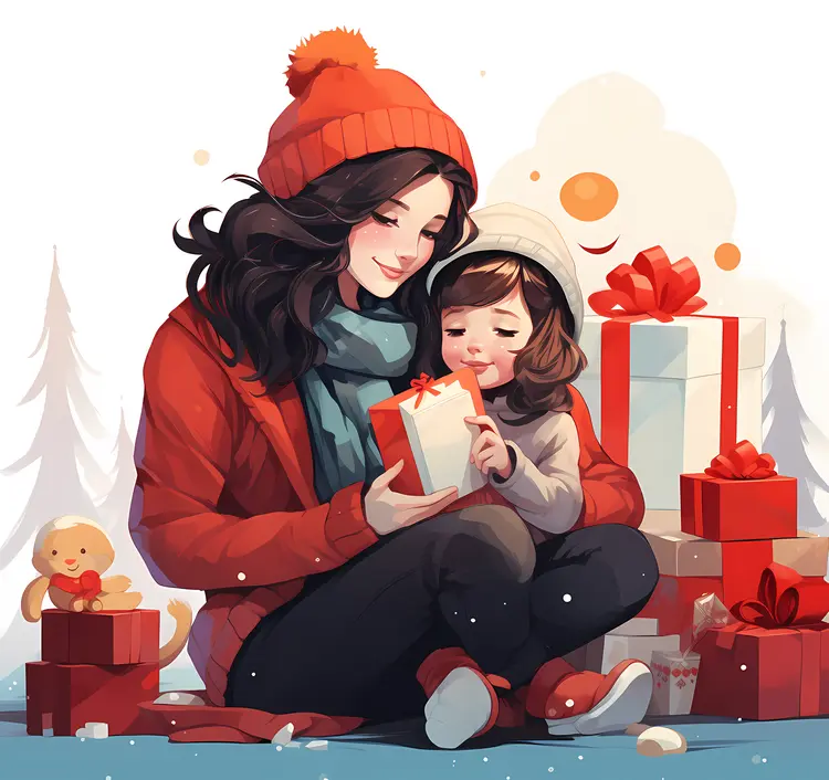 Mother and Child with Christmas Gifts