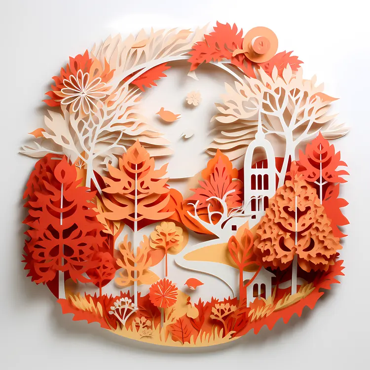 Paper Art of Autumn Trees and House