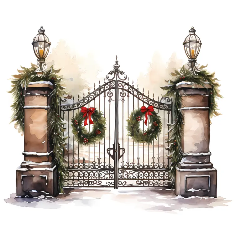 Christmas Decorated Gate with Wreaths