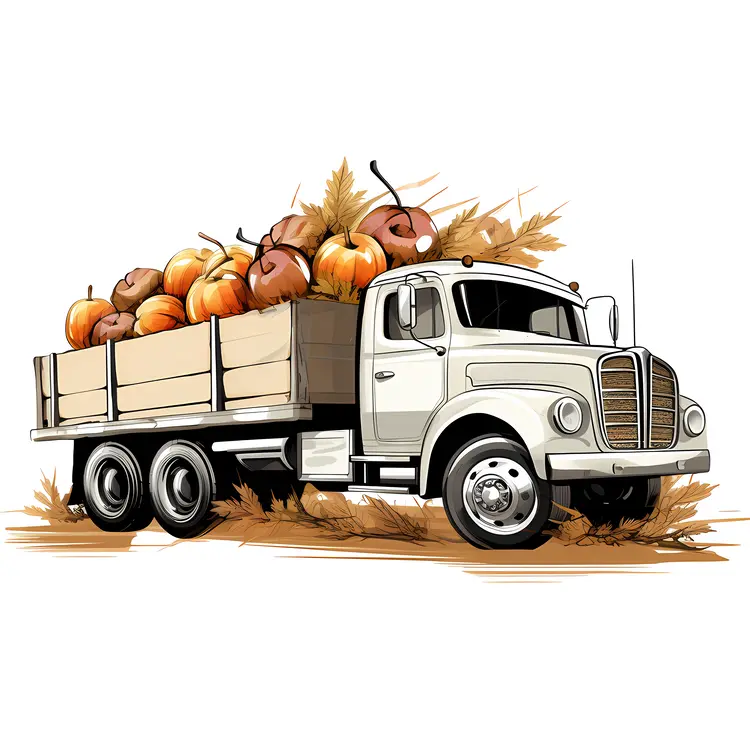 White Truck with Pumpkins for Autumn Harvest