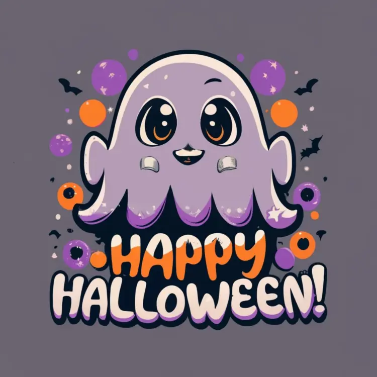 Cute Ghost with Happy Halloween Message