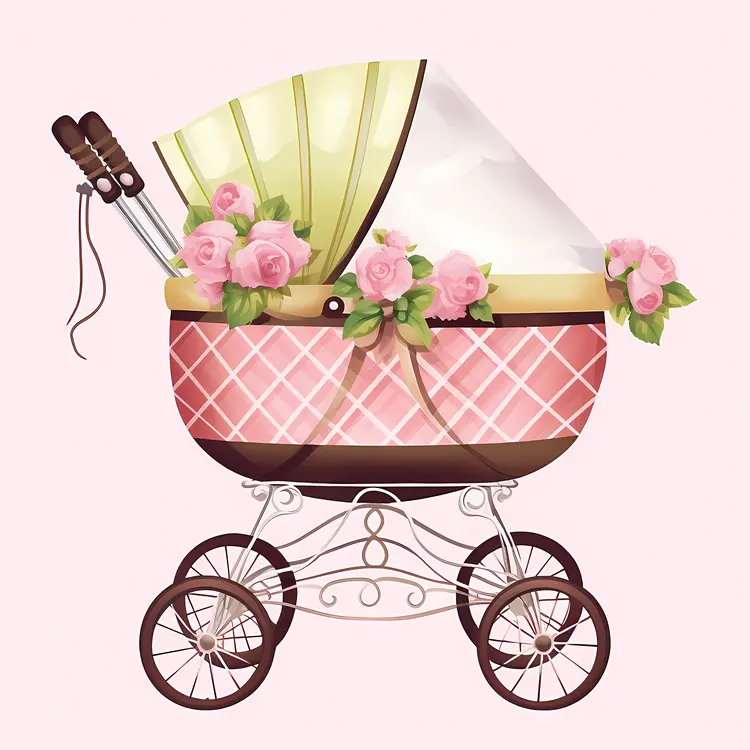 Vintage Baby Stroller with Roses