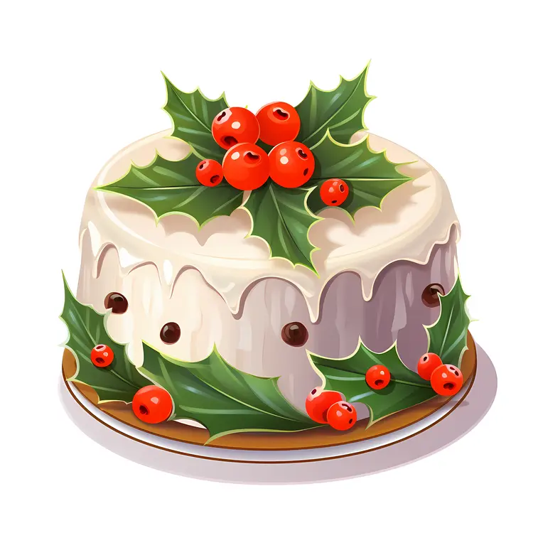 Christmas Cake with Holly Decoration