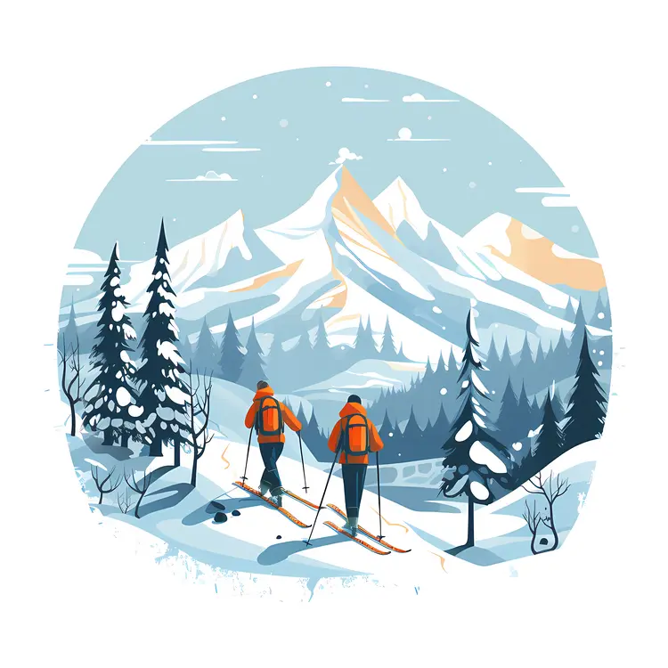 Skiers in a Snowy Mountain Landscape