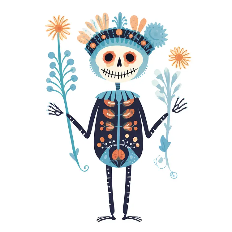 Decorative Skeleton Figure with Flowers
