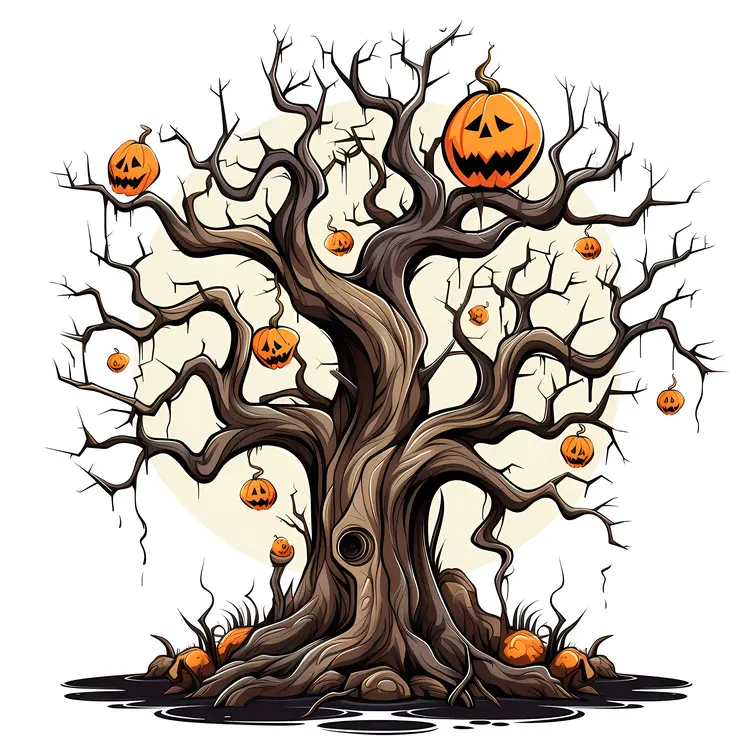 Spooky Tree with Pumpkins