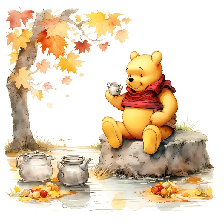 Yellow Bear Enjoying Tea in Autumn