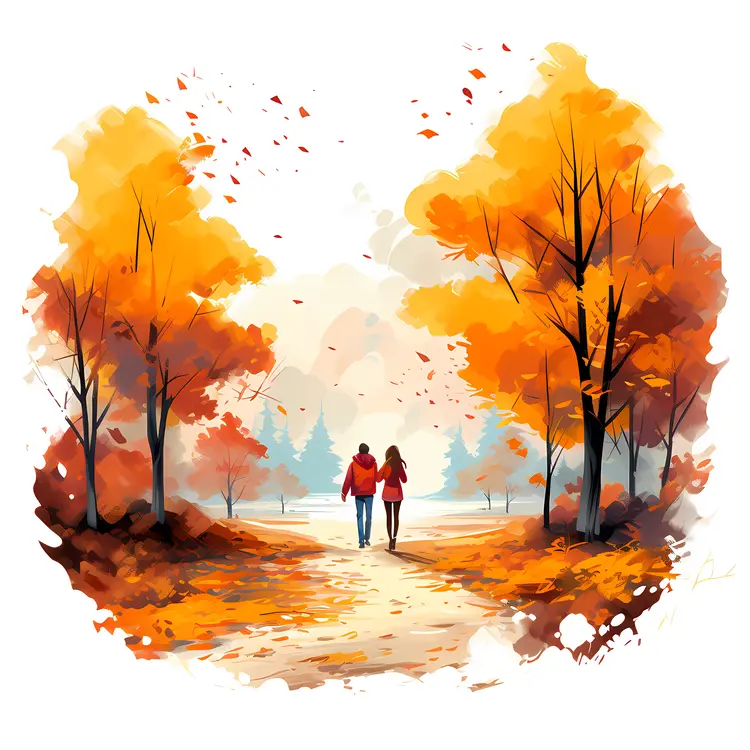 Couple Strolling in Autumn Forest