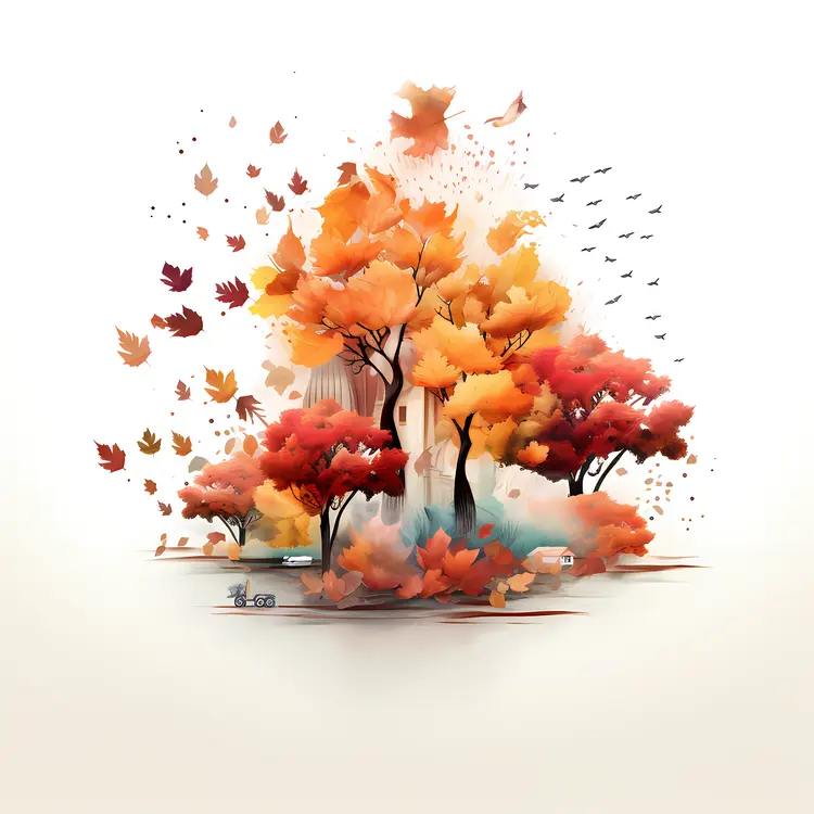 Colorful Autumn Trees with Falling Leaves