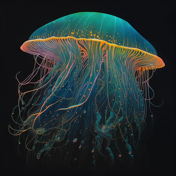 Colorful Jellyfish in the Deep Sea