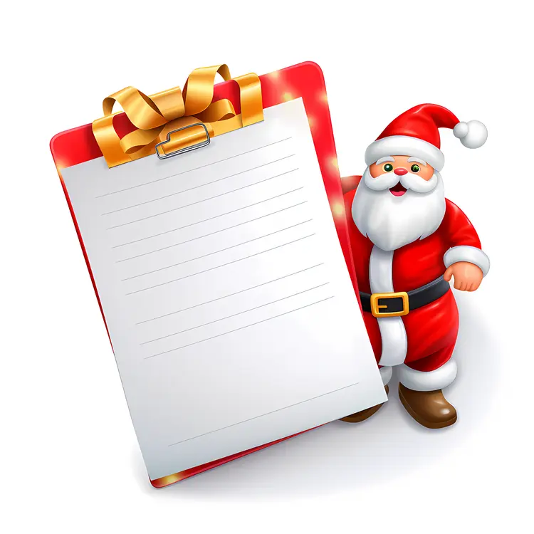 Santa with Clipboard and Gift