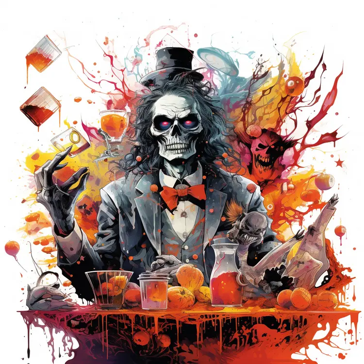 Skeleton Bartender with Cocktails