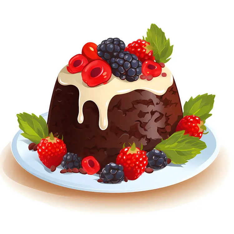 Chocolate Pudding with Berries and Cream