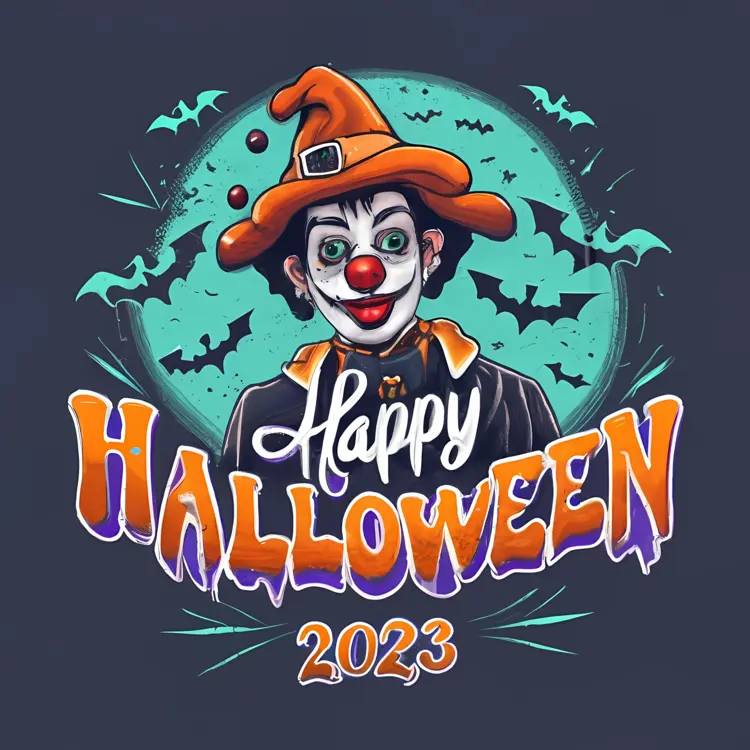 Happy Halloween 2023 with Clown and Bats