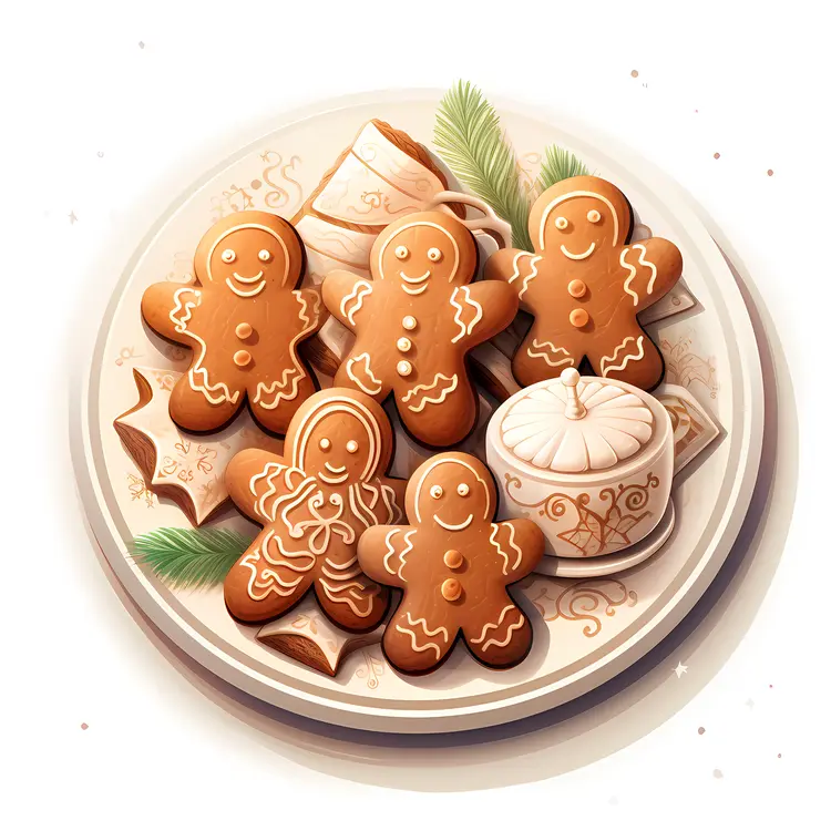 Plate of Gingerbread Men Cookies with Holiday Decorations